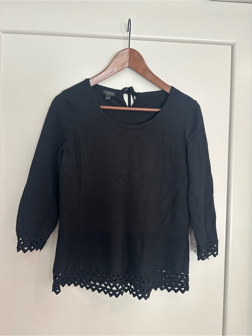 Talbots Black Eyelet-Hem 3/4 Sleeve Tunic